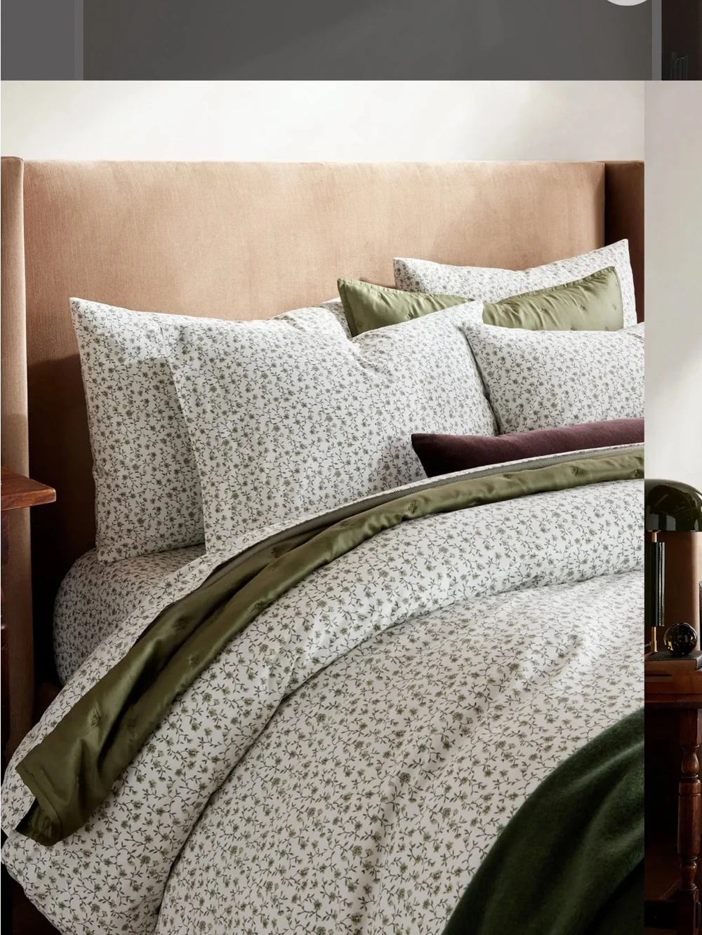 Quince Organic Crisp Percale Green Florette Duvet Cover Set King/Cal King